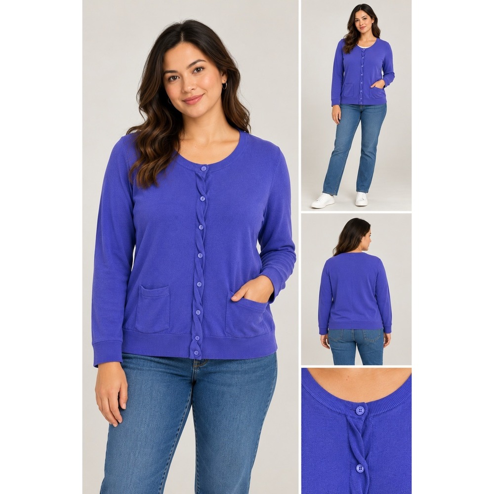 Banana Republic Women's L Purple Blue Button Front Cardigan Knit Pocket Sweater - Picture 2 of 8
